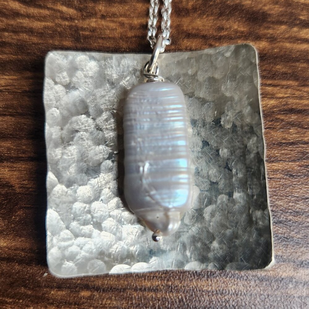 Silver and Pearled-Style Stone Necklace